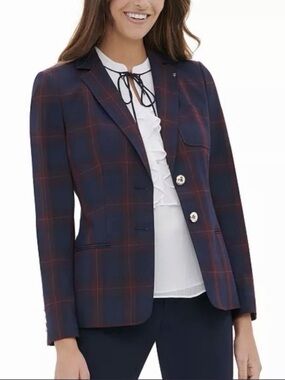 Tommy Hilfiger | Women’s Navy/Maroon/Black Plaid Blazer Navy Elbow Patches Sz 12